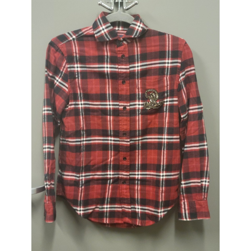 Polo Ralph Lauren Red Plaid Flannel Shirt Crystal Crest XS